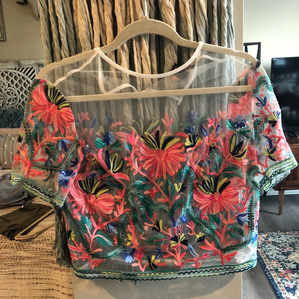 Embroidered floral see through top